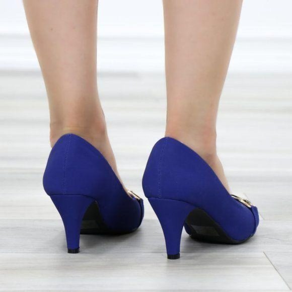 Blue Vintage Style Round Toe Comfort Pumps - Picture 3 of 11